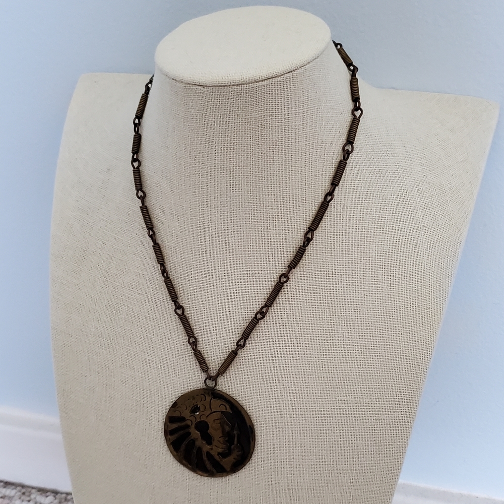 SOLD Vintage Mexican Copper Brass Aztec Necklace - Picture 7 of 7